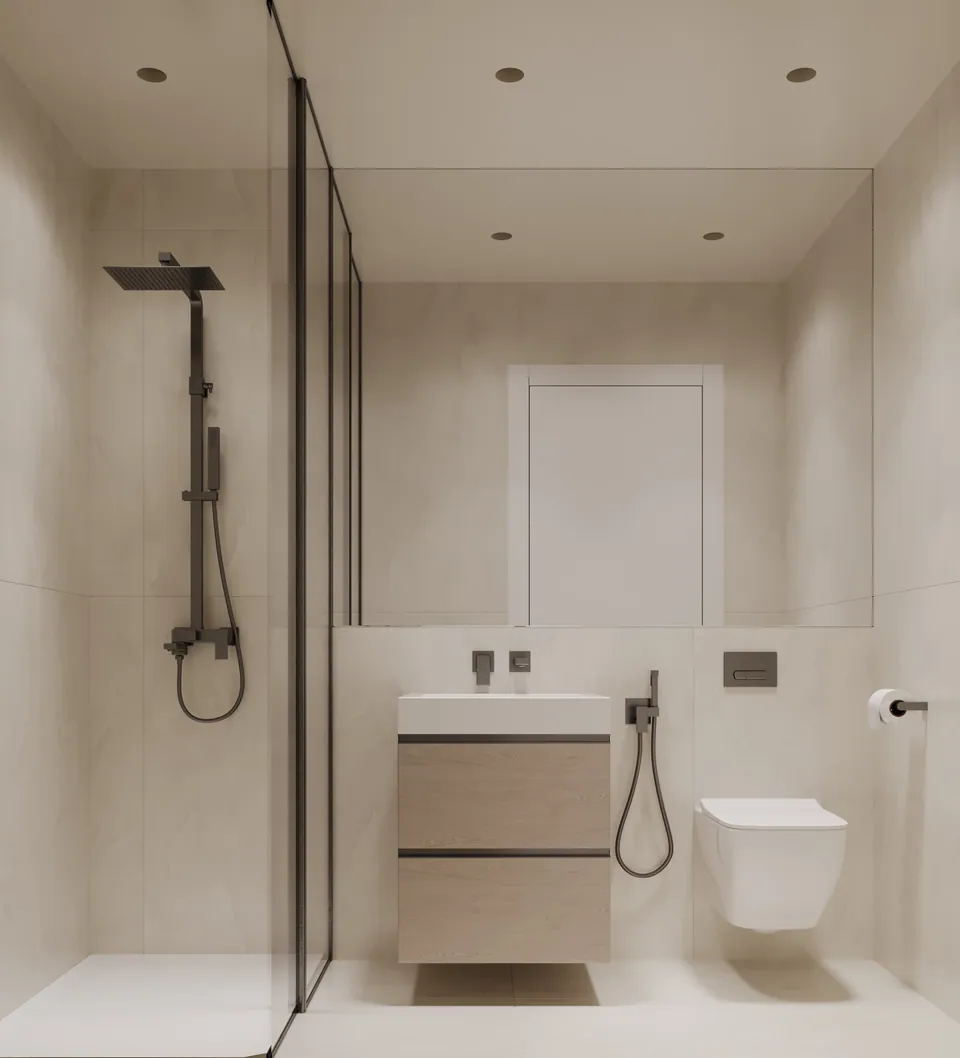 One-bedroom apartment: walk-in shower